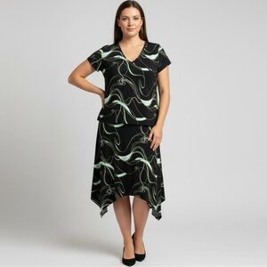Susan Lawrence 2-Piece Skirt & Top Set Black Green Abstract Print - Size 1X-2X